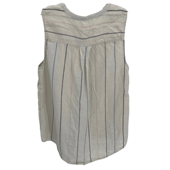 C&C California Striped Linen Button Sleeveless Top White Blue Size small - Picture 2 of 9